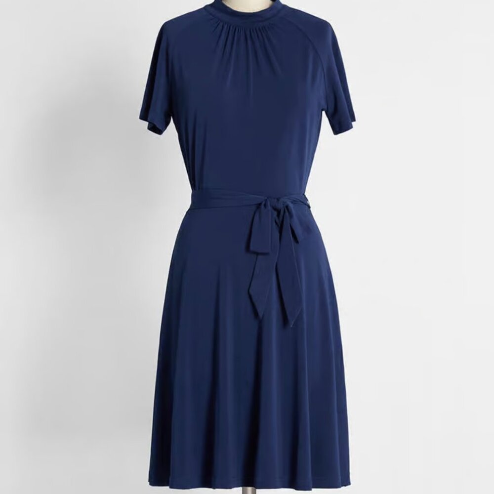 Modcloth "Don't Mock It till You Try It" Dress - Mock Neck Blue Dress Size S